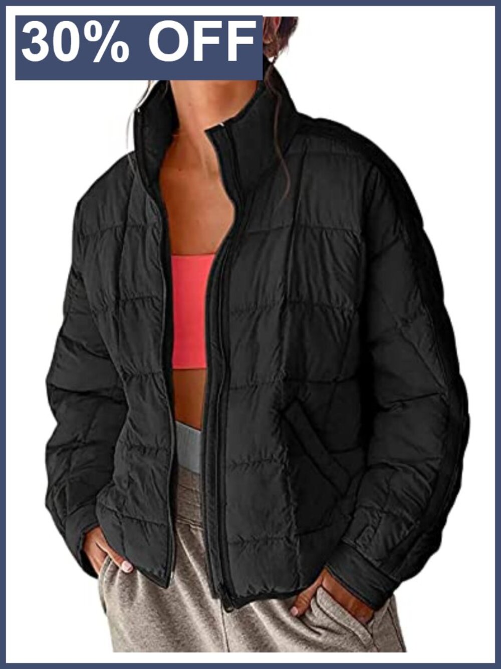 Women's Quilted Lightweight Puffer Jacket Zip Up Padded Coat